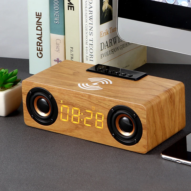 Alarm Clock Multi-function Wooden Wireless Bluetooth Speaker Subwoofer TV Soundbar Home Theater Column for Computer Speakers FM