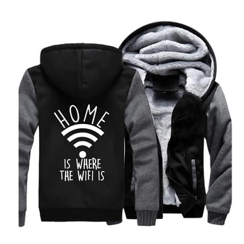 

Home Is Where The Wifi Is Streetwear Hoodies Sweatshirt Men Winter Fleece Warm Thick Hooded Funny Sportswear Coat Hoodie Jackets