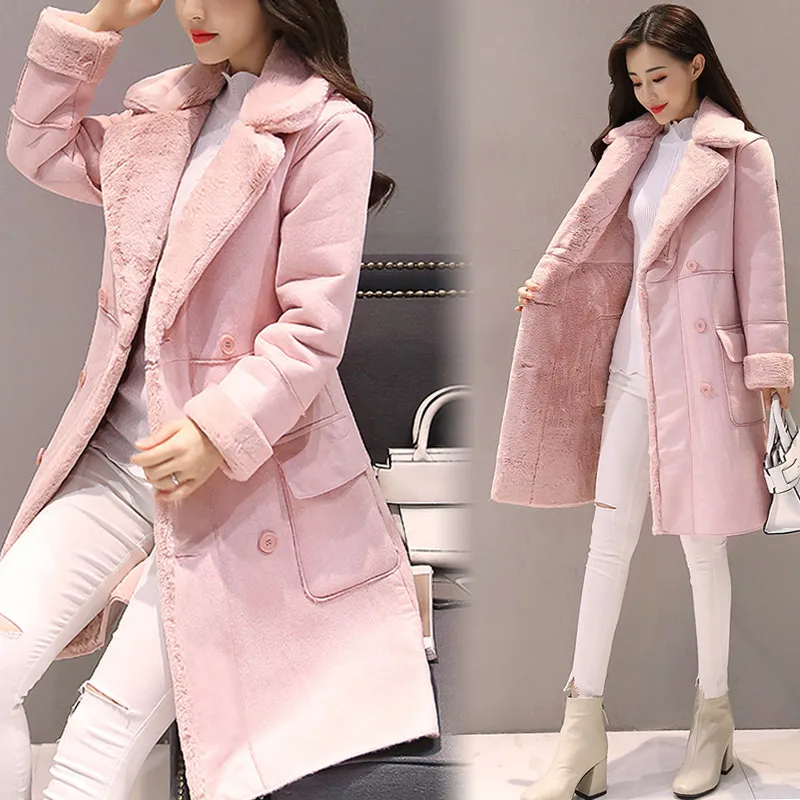 Winter Velvet Suede Jacket Coats Women Winter Outerwear Fashion Coat Thick Warm Faux Sheepskin Long Casual Female Overcoat