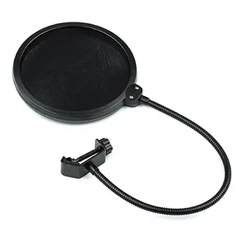 

Studio Microphone Double Layer Mic Wind Screen Pop Filter Swivel Mount Mask Shied For Speaking Recording Gooseneck Black