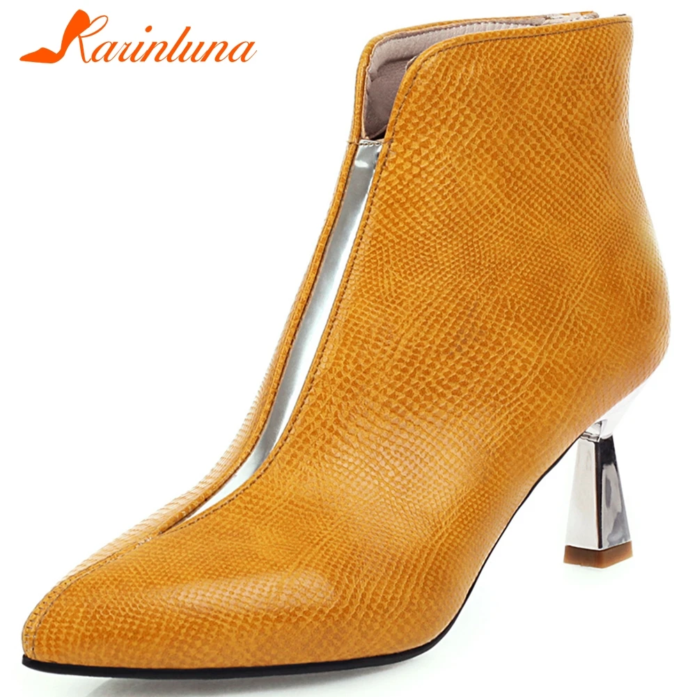 

Karinluna 2020 New Fashion Strange Style Chelsea Boots Woman Shoes Zip Up Pointed Toe Solid Ankle Boots Women Shoes Footwear