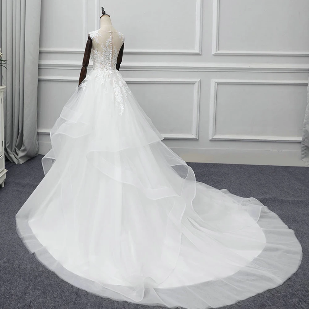 Vestido de Novia Appliques Tulle Luxury Ball Gown Wedding Dress Princess Robe de Mariee O-neck Abito da Sposa Bridal Gown