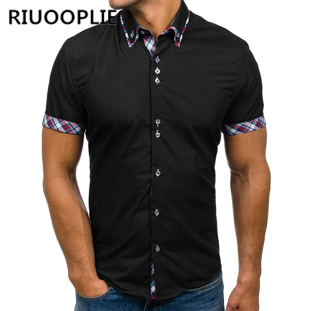 RIUOOPLIE, новинка, модные мужские летние рубашки с коротким рукавом в клетку, Повседневная Свободная блузка, мягкие топы, хлопковые удобные дышащие рубашки