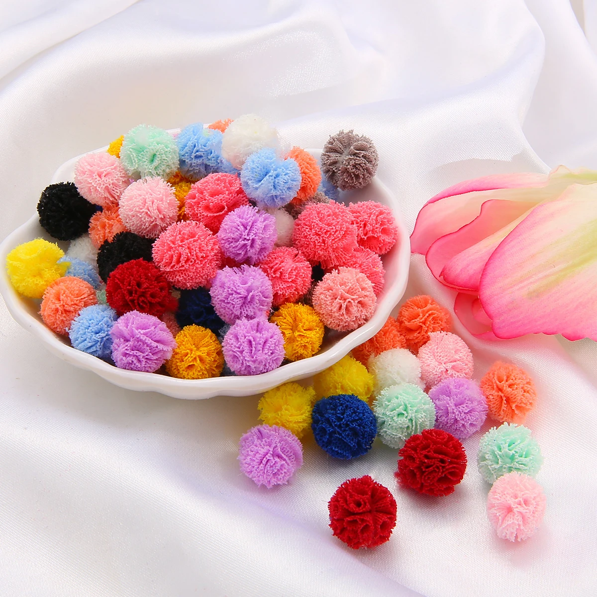 Korea Lace Ball DIY Gauze Elastic Flower Pompoms 30Pcs/lot 15mm Craft Plush Mesh Pendant For Hairpins Jewelry Making Accessories pom poms craft supplies,jewelry making supplies,craft supplies
