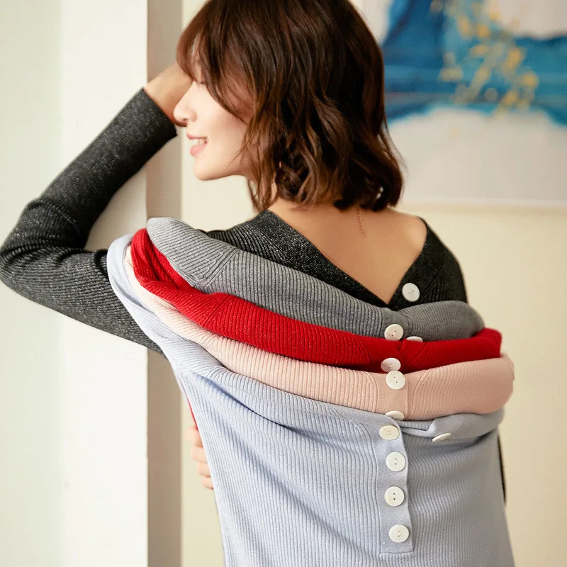 

New shell button v neck sweater show thin turtleneck sweater render unlined upper garment sweater to wear outside joker