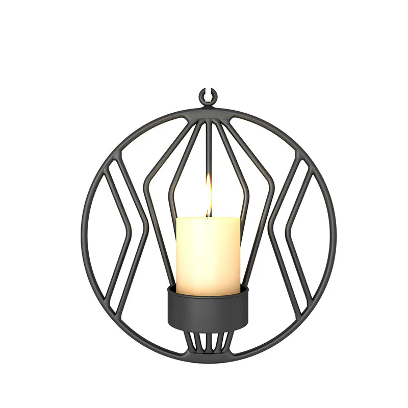 Nordic Industrial Style Geometric Round Wall Hanging Candlestick Metal Candle Holder Gold Black Candle Holder Home Decoration - Цвет: Black