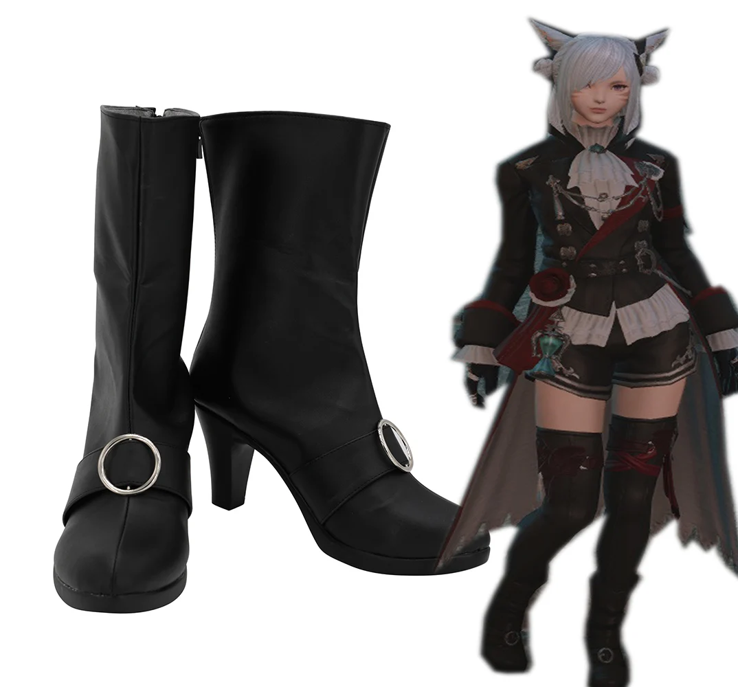 

Final Fantasy XIV FF14 Black Mage Cosplay Boots Black Shoes Custom Made High Heel Boots for Unisex Cosplay