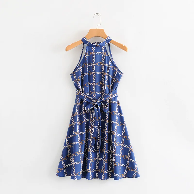 

2019 Spring Europe And America WOMEN'S Dress New Style Chain Printed Sleeveless Dress 600