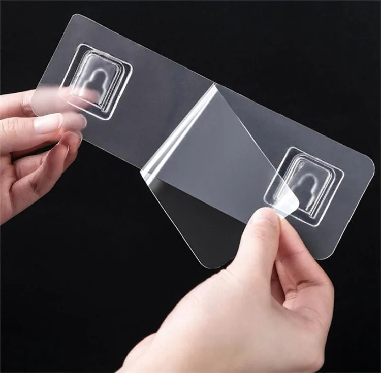 

2Pcs Bathroom Shelf Sticker Waterproof Kitchen Sticking Wall Hook Hanger Transparent Traceless Strong Adhesive Hook Home