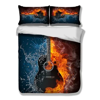 

3D Printed Water and fire guitar series bedding set 100% Polyester Home duvet cover set full size bedroom 3 pcs be828
