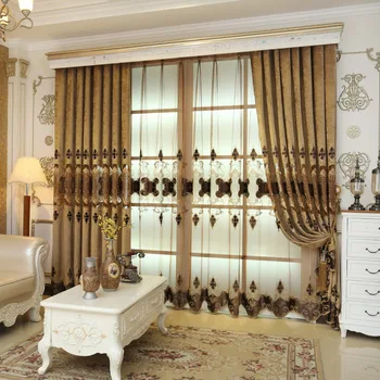 

European Luxury Embroidered Chenille Velvet hollowed Curtains Tulle Villa Livingroom Bedroom Nursery Salon WP082C