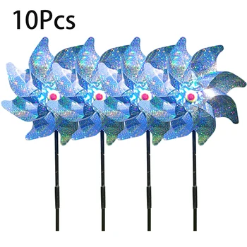 

10pcs/set Home Scaring Birds Durable Balcony Yard Practical Easy Install Airport Sparkly Silver Pest Control Repellent Pinwheel