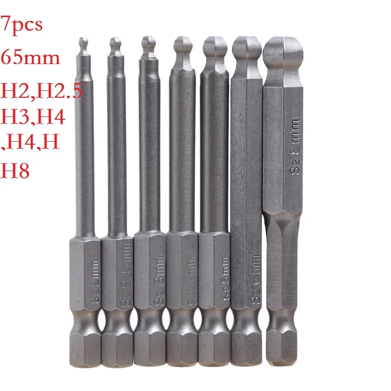 Новинка, 7 шт., 50 мм, Длина S2, стальной шаровой конец, Шестигранная головка, отвертка, Набор отверток, ручные инструменты, Магнитная отвертка, набор сверл