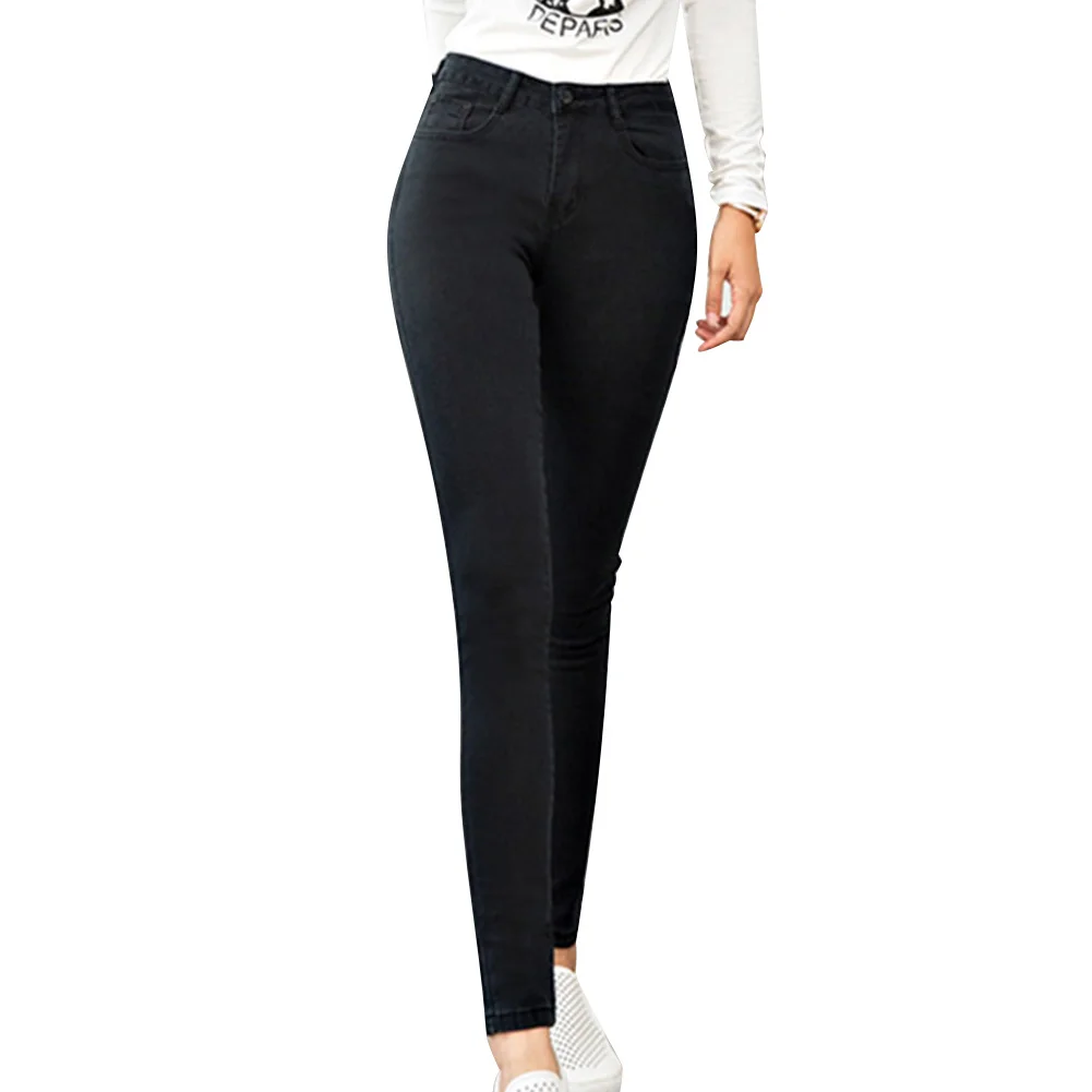 Горячая Womem джинсы сплошной цвет Slim Fit Эластичные повседневные джинсы-карандаши CXZ - Цвет: Черный