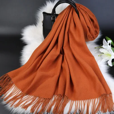 Brands Warm Cashmere Scarf Female Thick Soft Winter Poncho Brown Long Shawl Plaid Wrap For Women Tassel Stoles Lady Wool Scarfs - Цвет: Brown