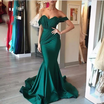 

Emerald Green Off The Shoulder Mermaid Prom Dresses Long 2019 Sexy Satin Party Evening Gowns Formal Women Dress Vestido de Festa