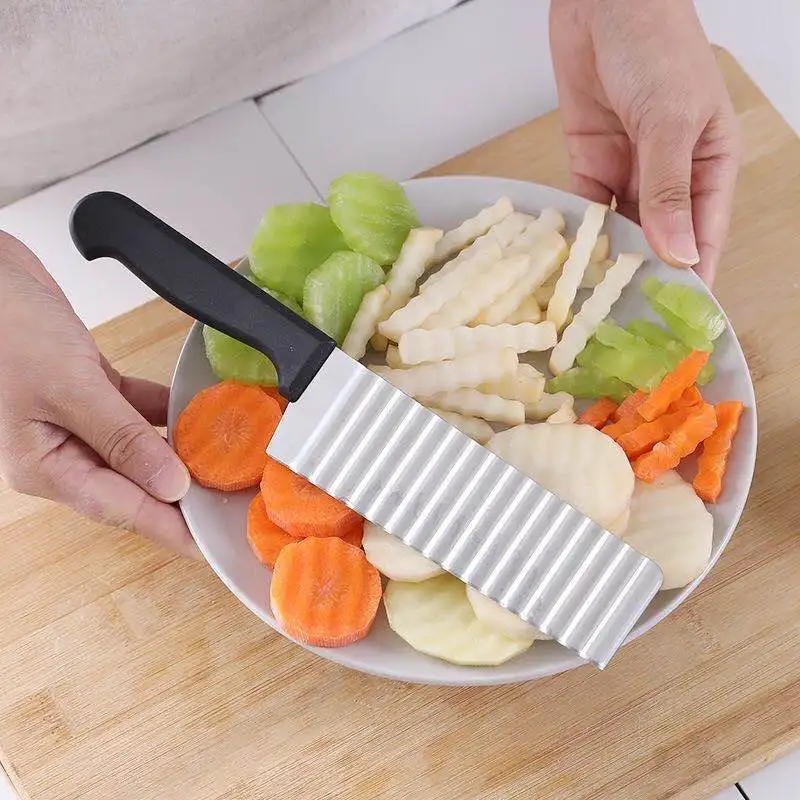 Potato French Fry Cutter Stainless Steel Serrated Blade Slicing Vegetable Fruits Slicer Wave Knife Chopper Kitchen Tools