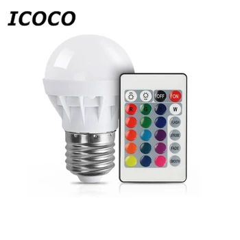 

ICOCO 3W RGB LED Light Bulb Colorful E27 Multicolor Dimmer Bulb Lamp Indoor Wireless Remote Control For Christmas Party Wedding