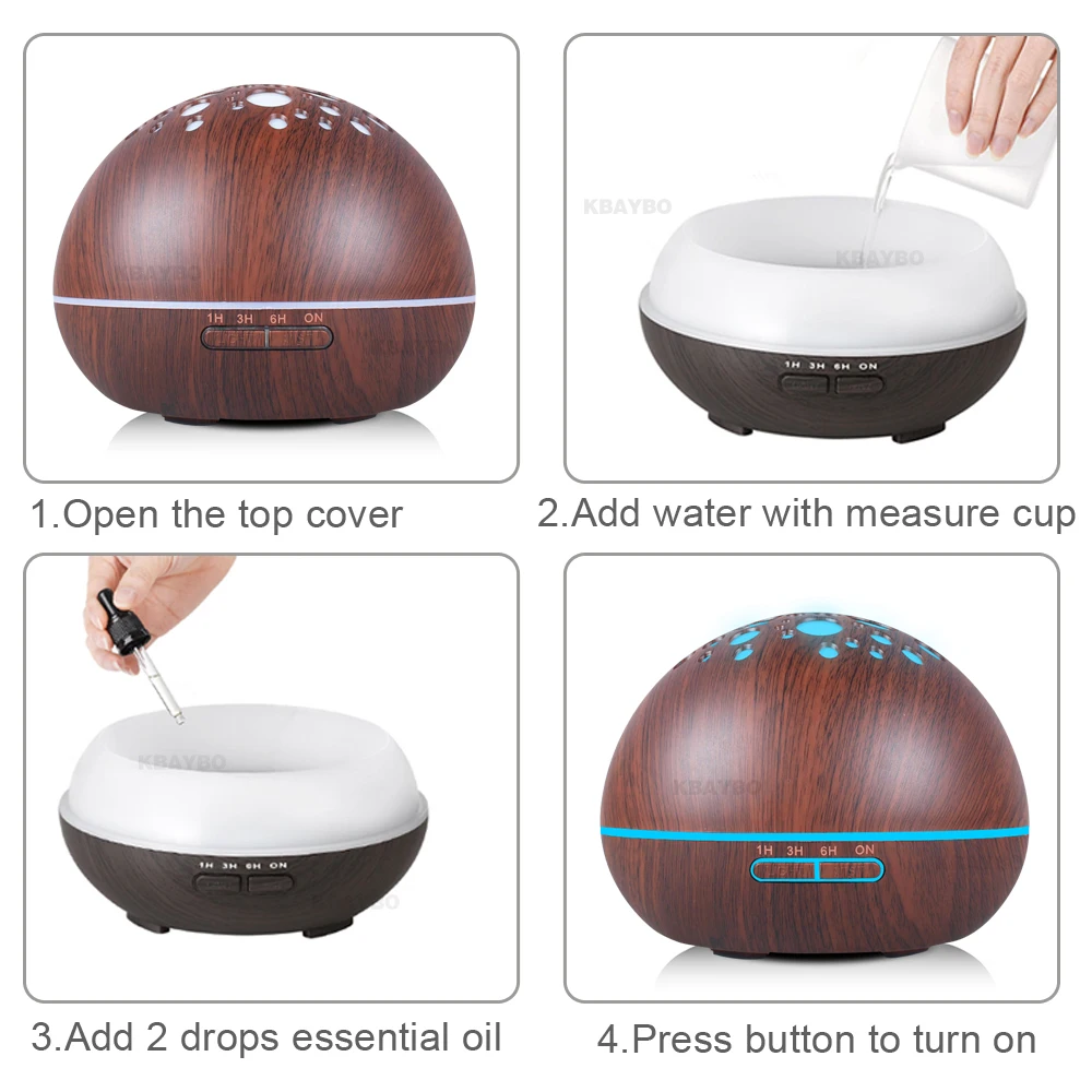 KBAYBO 300ml Electric air purification processor ultrasonic aromatherapy essential oil humidifier with 7 colors LED lights home