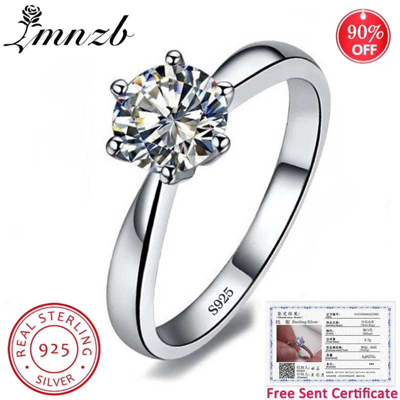 

Free Sent Certificate 100% Solid 925 Silver Round Brilliant Cut 6mm Zirconia Diamond Ring Jewelry Wedding Ring for Women LR003
