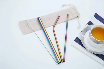 

DHL 200set 5pcs/set Reusable 304 Stainless Steel Straw Metal Smoothies Drinking Straight Straws with Brush Bag