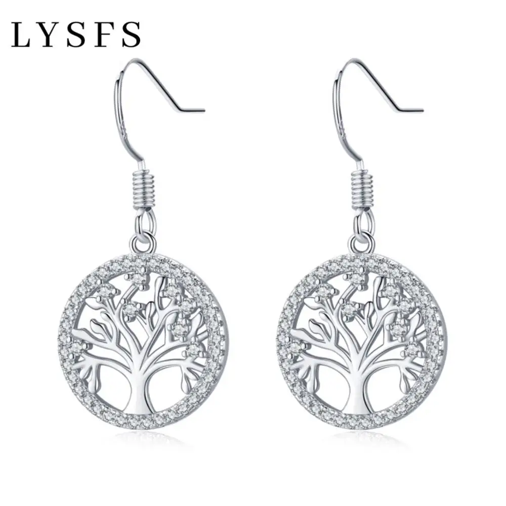 

LYSFS Authentic 925 Sterling Silver DIY Life Tree Drop Earrings Ladies Nature Lucky Jewelry Natural Earrings