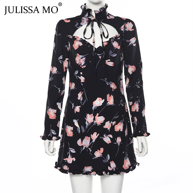 Женское винтажное платье JULISSA MO с цветочным принтом и высоким воротником на