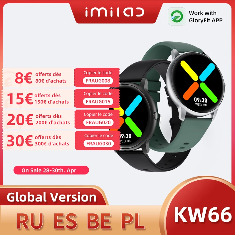 IMILAB KW66 Smart Watch Men SmartWatch Bluetooth Smart Watches Pedometer Heart Rate Fitness Tracker IP68 Waterproof Sports Watch