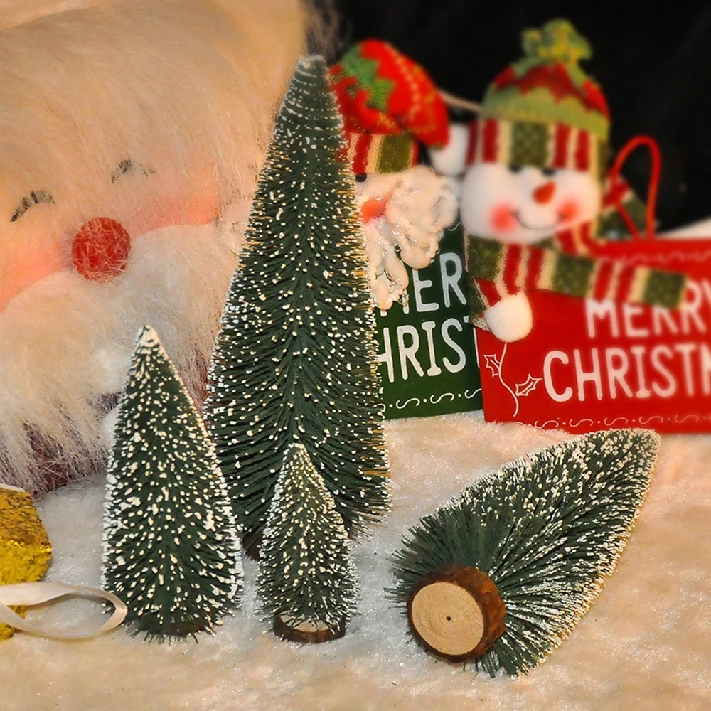 

1pc Mini Christmas Tree Desktop Snow Frost Small Pine Tree Ornament Christmas Decoration Gift Santa Snow Frost Village House