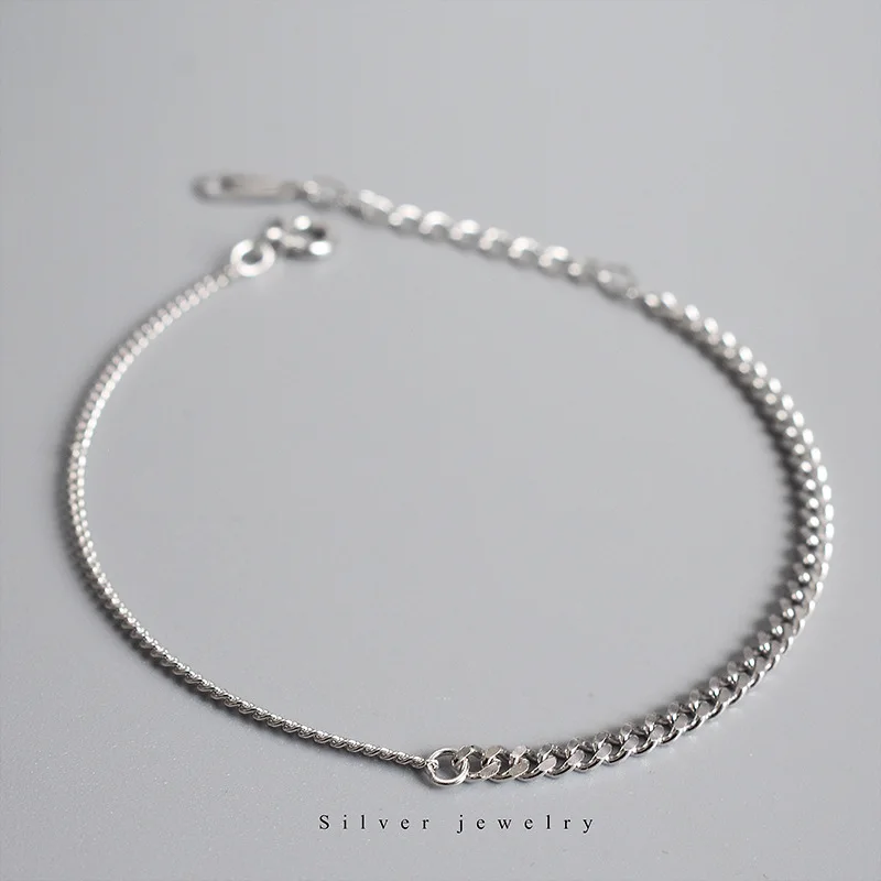 925 Sterling Silver Punk Simple Flat Splicing Chain Bracelet Women Adjustable Fashion Classic Party Jewelry Friendship Gift - Image 3