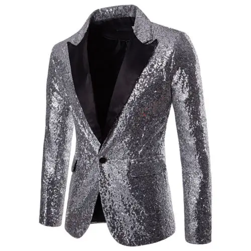 Men Glitters Suit Jackets Sequins Party Button Dance Blazer Wedding Party Formal Suit 2XL