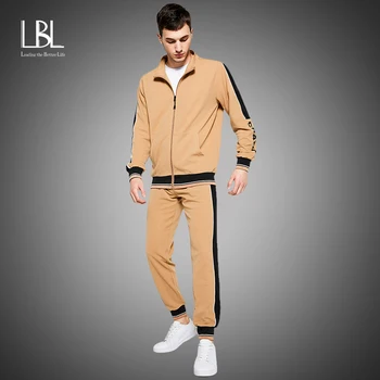

New Men's Sweatsuit Sets 2020 Autumn Winter 2 Piece Zipper Jacket Track Suit + Pants Casual Tracksuit Men Sportswear Set Clothes
