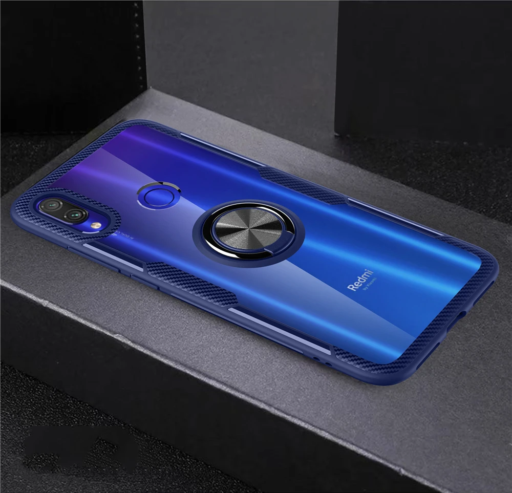 Синий Для Xiaomi Redmi Note 7 8 5 K20 Pro прозрачный чехол с магнитным кольцом для Xiaomi Redmi Note7 Note8 Note5 Pro противоударный прозрачный чехол - Цвет: Синий