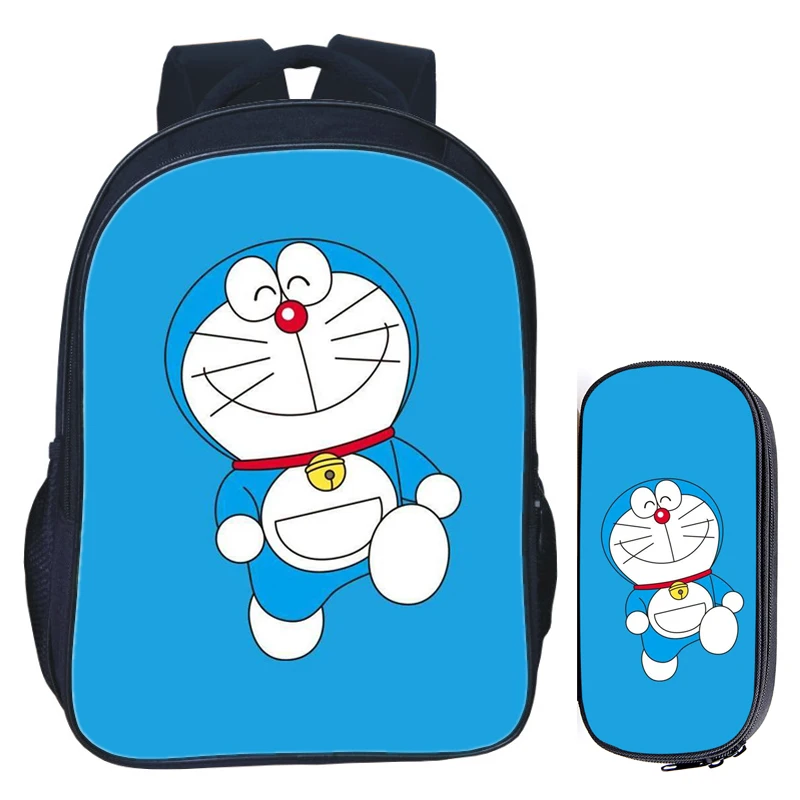 2Pcs 003 16 дюймов мультфильм Doraemon школьная сумка для детей девочек мальчиков Рюкзак Детские Школьные наборы Карандаш сумка Малыш Школьный ранец - Цвет: 2Pcs 003
