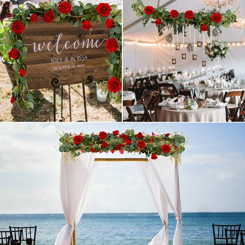 PHFU-6.5 Inch Long Artificial Eucalyptus And Rose Vine Hanging Greenery Eucalyptus Garland Artificial Plants Ivy Home Wedding De