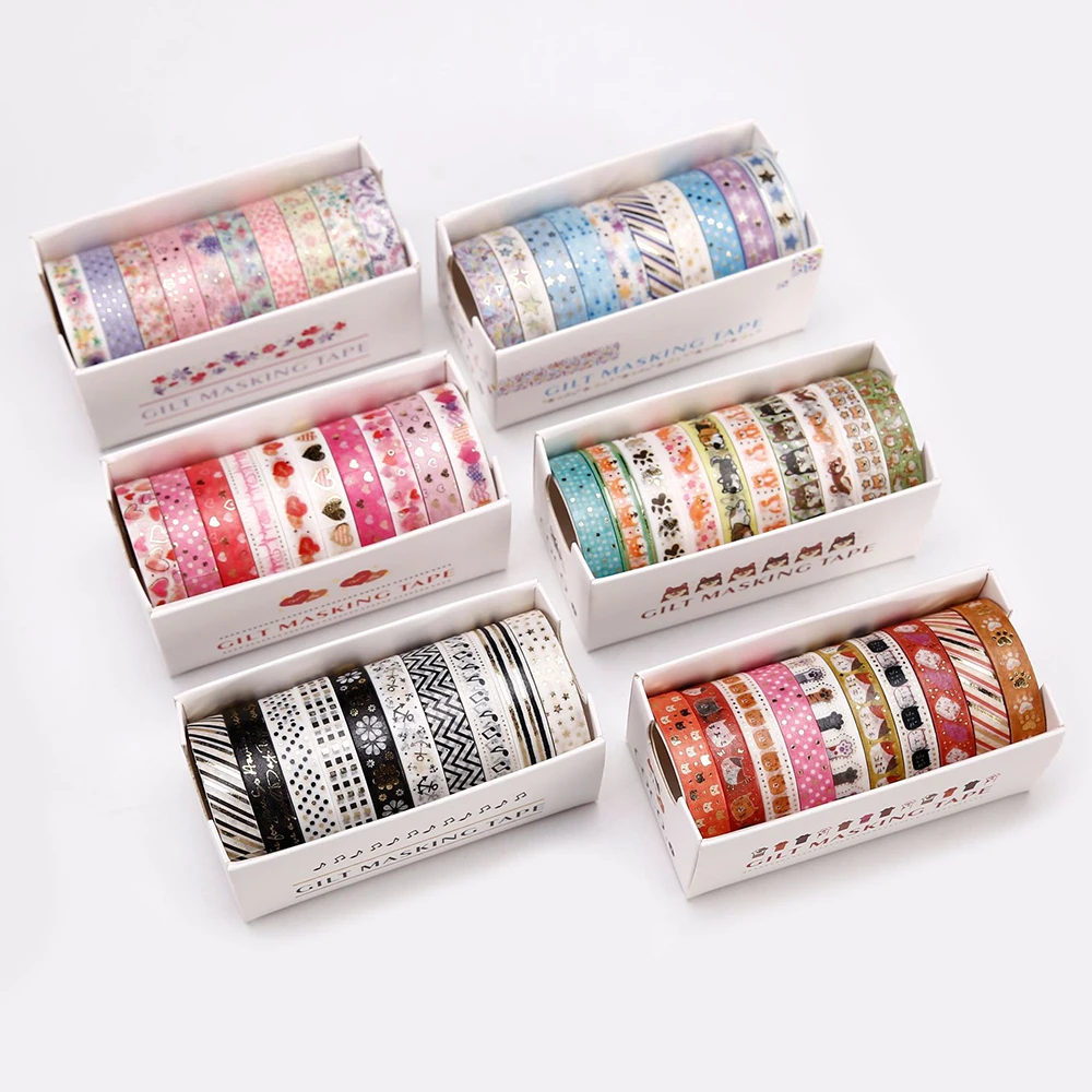 

10pcs/box Cute Foil Gold Star Animal Masking Tape DIY Bullet Journal Scrapbooking DIY Decortion Washi Tape Label 2m