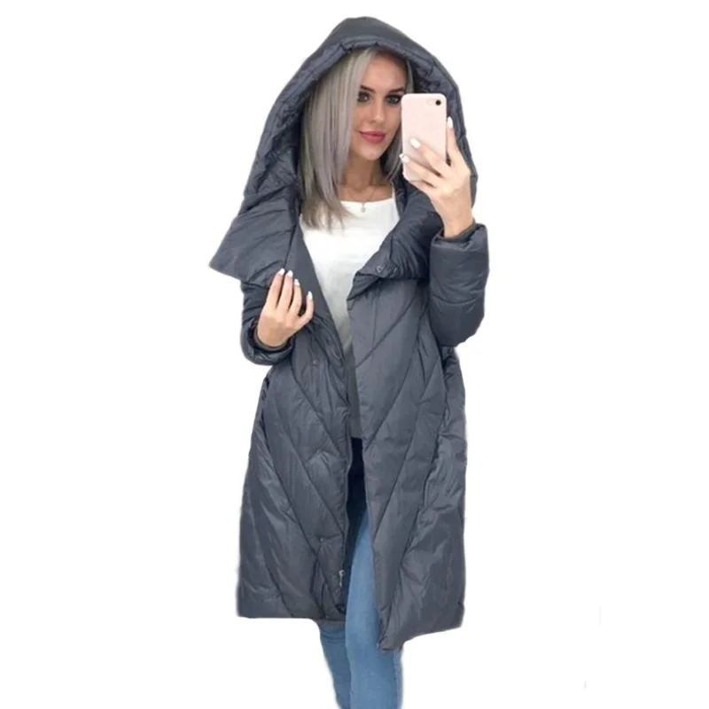 FORERUN, зимнее длинное пальто для женщин, негабаритная куртка, однотонная парка с капюшоном, утепленные куртки, Chaqueta Mujer Manteau long Femme Hiver