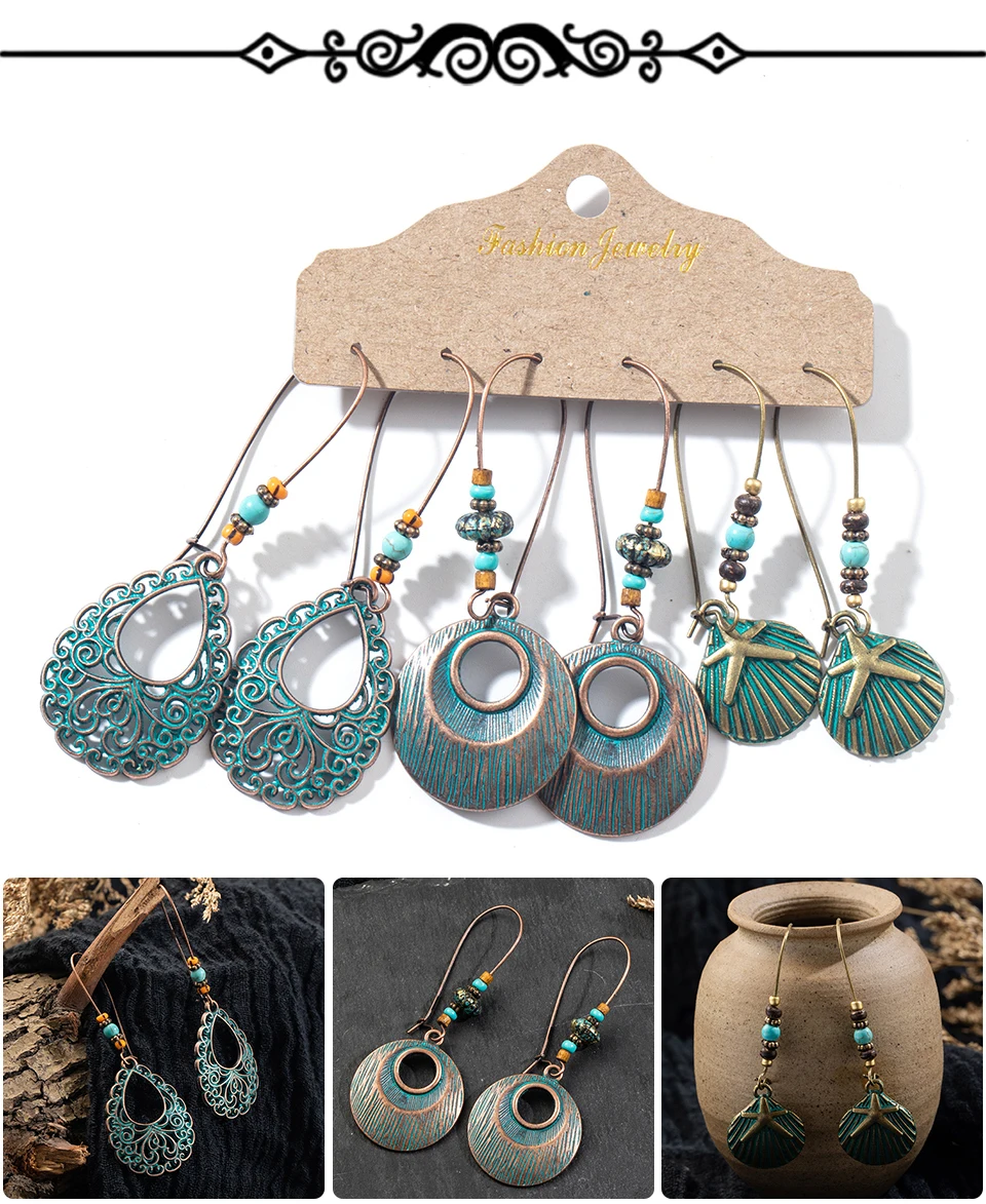 Bohemian Earrings Set Vintage Shell Tassel Oversize Round Hoop Dangle Drop Earrings For Women Indian Jewelry Party Gift