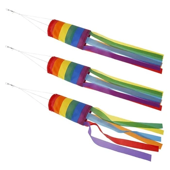 

3 PCS Rainbow Windsock Colorful Windsock Outdoor Hanging Decoration UV Resistant and Weatherproof Garden Windsock