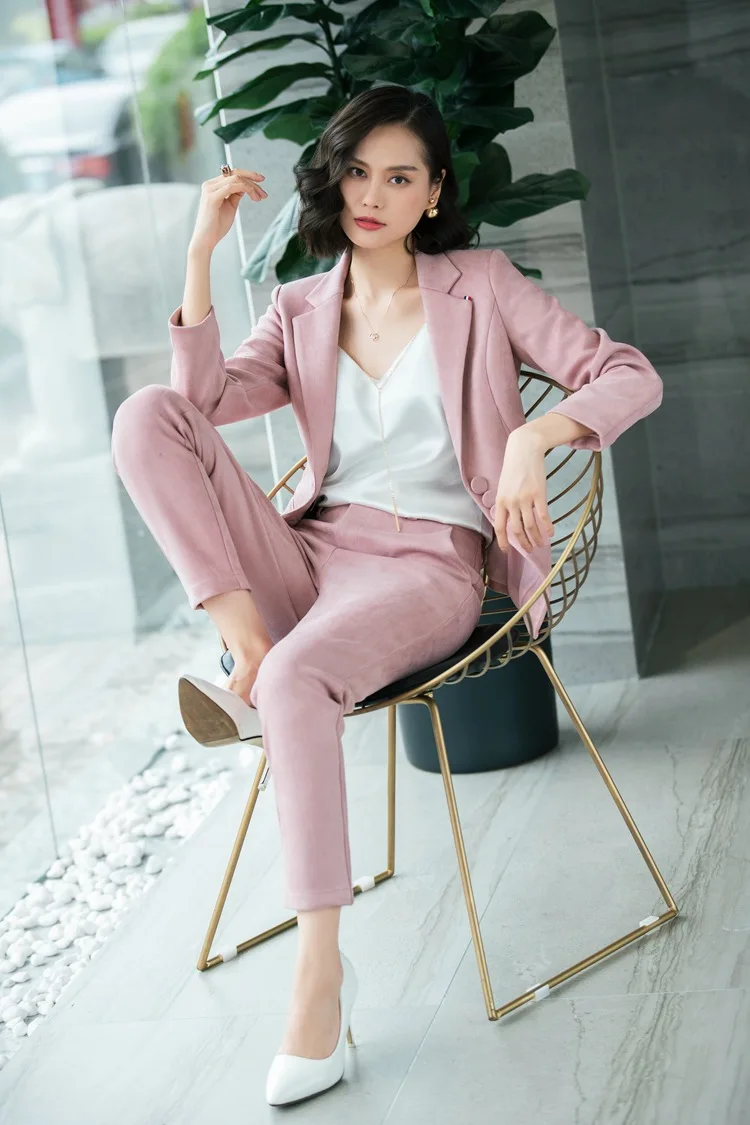 Mode herfst enwinter Professional vrouwen повседневная одежда herten huid tweedelige slanke kleine pak voeten broek dames pak wilde