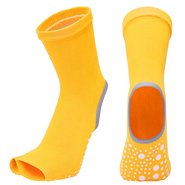 Hot Two Toe Yoga Socks Silicone Non Slip Quick-Dry Pilates Sock Foot Heel Cotton Ventilation Ballet Dance Sock for Women Fitnes Orange