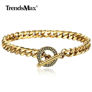 

6mm Stainless Steel Chain Bracelet for Men Women Gold Color Unique Toggle Clasp Cuban Curb Cable Link Chain Jewelry TBS01004