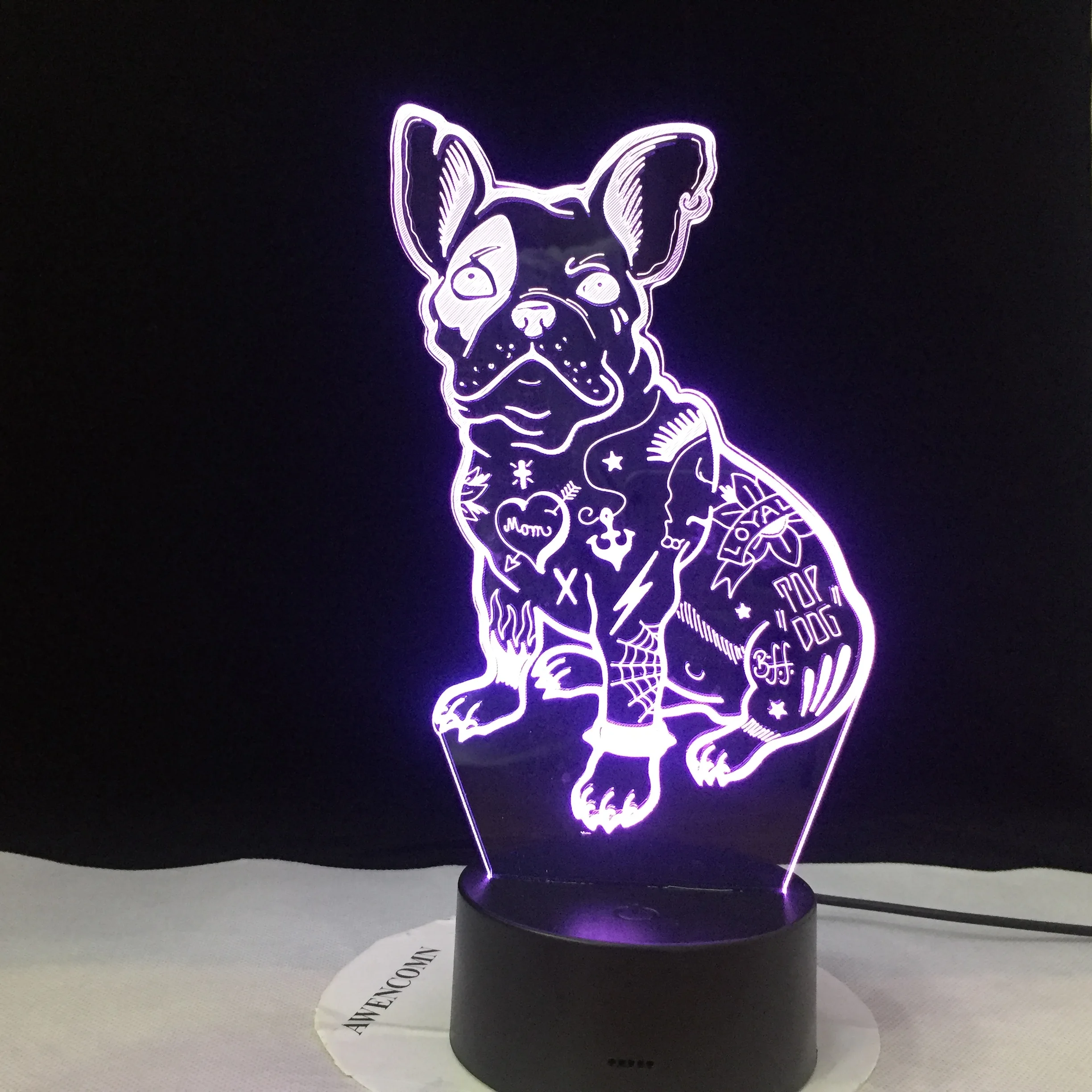 Светодиодный настольный 3d-светильник Bulldog 2019 французская Милая любовь щенок RGBw