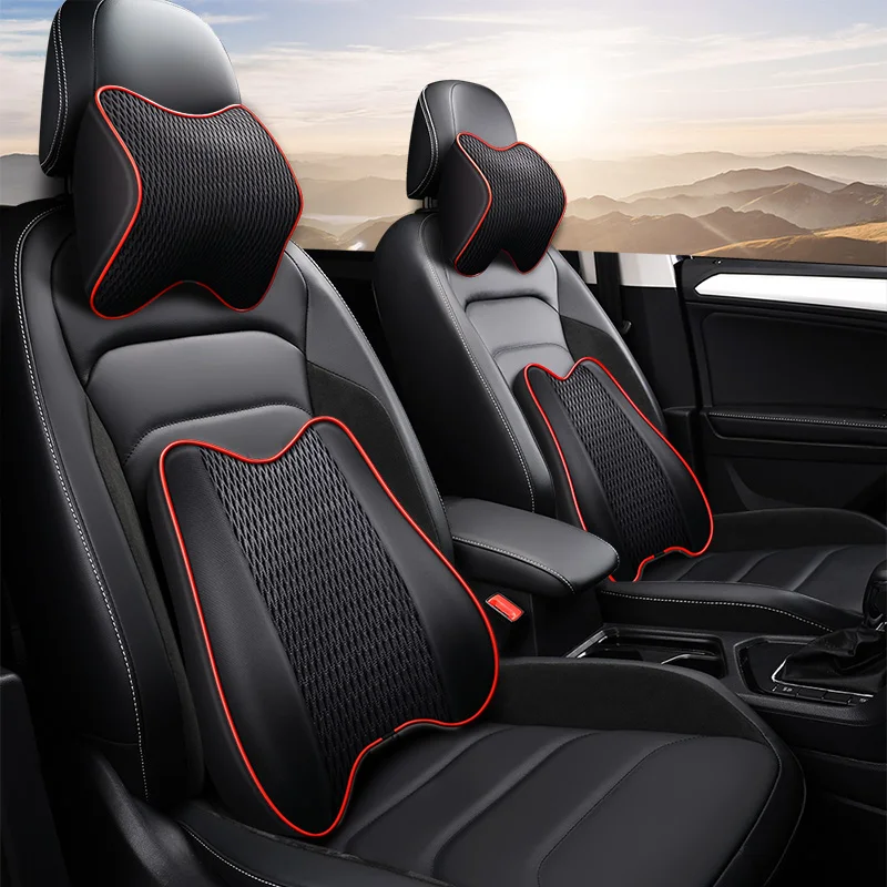 

KKYSYELVA Memory Foam Car Neck Pillow PU Leather Car Pillow Waist Rest Pillow Seat Back Rest Lumbar Cushion For Car Accessories
