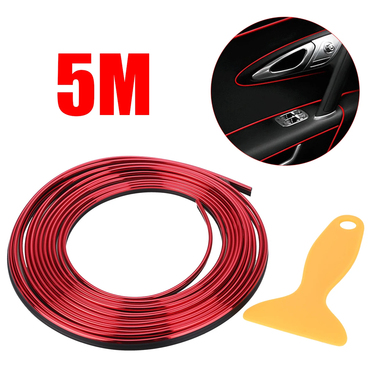 5M Red Car Styling Universal DIY Flexible Interior Moulding Trim Strips Strip Dashboard Decoration Car Accessories