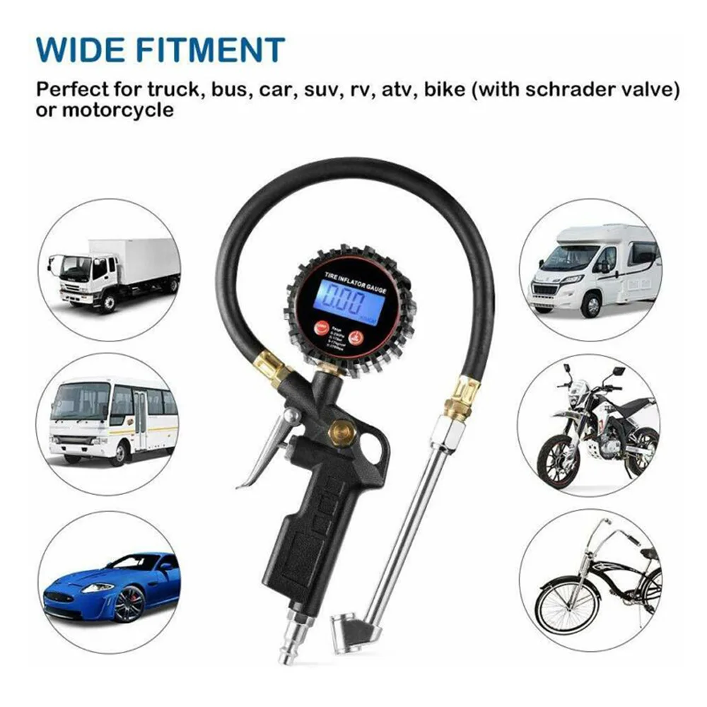 

Car Truck Tire Inflator Air Pressure Gauge LCD Digital Diplay Equipment Automobiles Motorcycles Replacement Parts