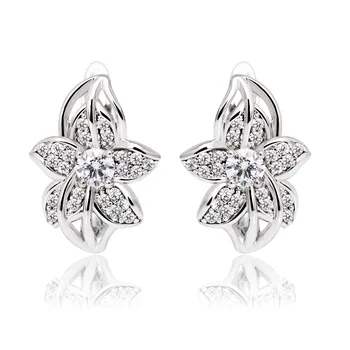 

MxGxFam Flowers ZIrcon Earrings Hoops for Women Fashion Jewelry White Gold color