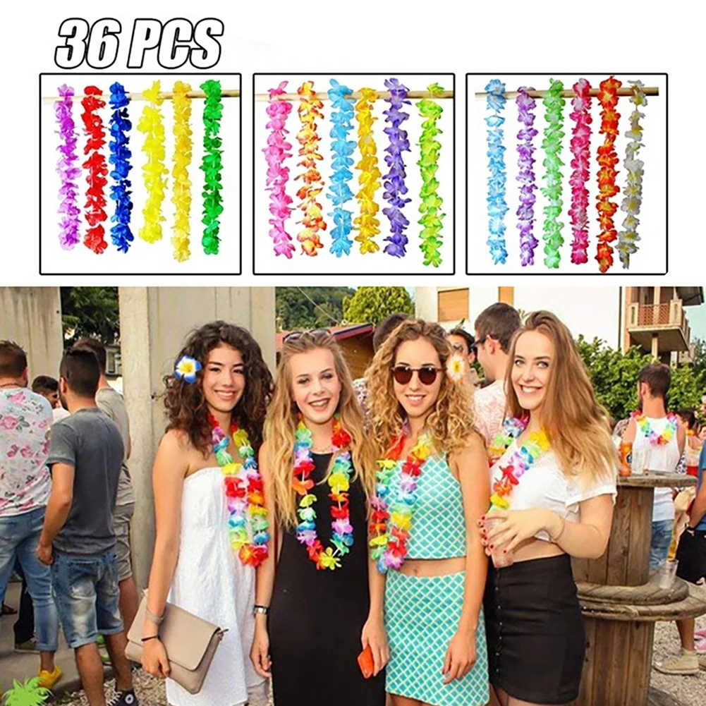 

36pcs/set Colorful Christmas Hawaiian Party Wreath Door Decoration Artificial Flower Garland Necklace