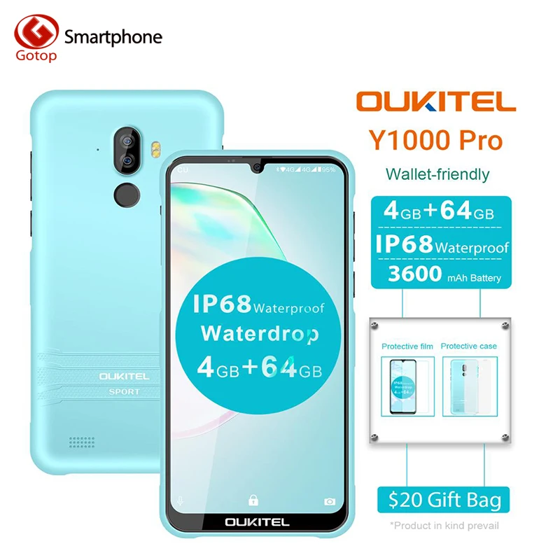 OUKITEL Y1000 Pro, 4 ГБ, 64 ГБ, восьмиядерный смартфон MTK6763, 3600 мАч, Android 9,0, 6,088 дюйма, две sim-карты, двойной режим ожидания, отпечаток пальца, мобильный