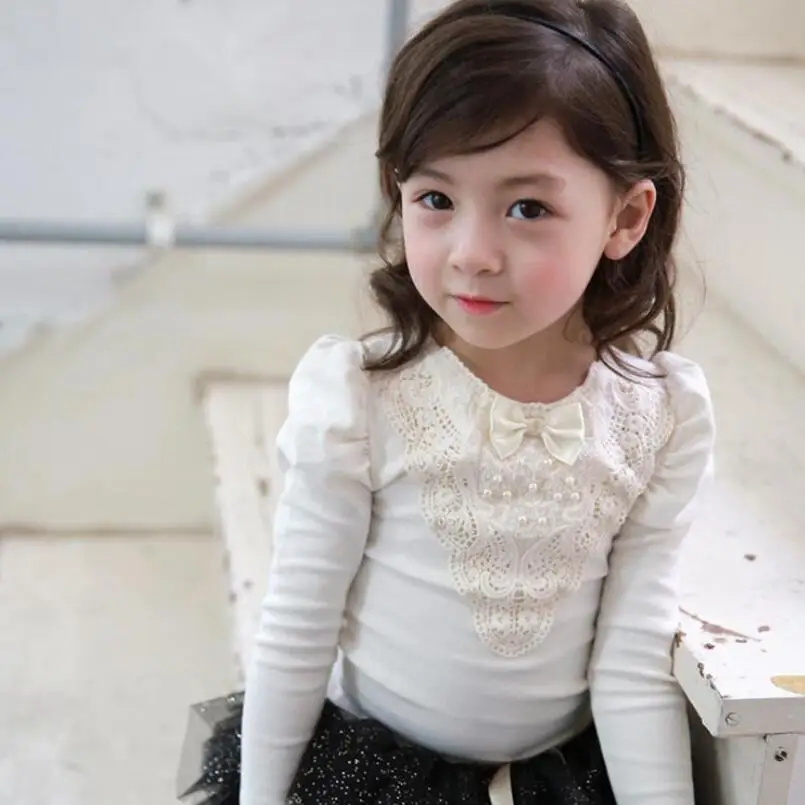 Kids Shirts Spring Fall Winter School Girls Long Sleeve Lace Bow Shirts Dot Print Shirt Tops And Blouse Baby Clothes